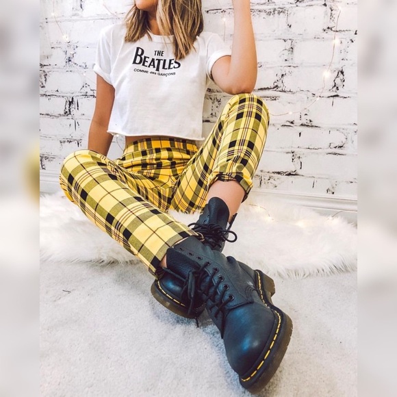 yellow plaid pants zara